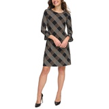 Womens Plaid 3/4-Sleeve Shift Dress