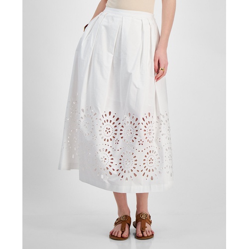 타미힐피거 Womens Cotton Eyelet-Border A-Line Skirt