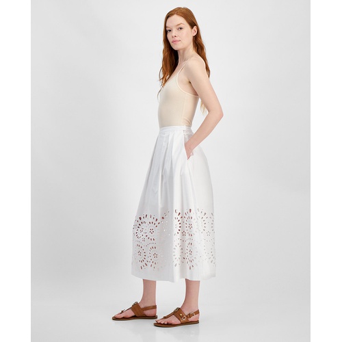 타미힐피거 Womens Cotton Eyelet-Border A-Line Skirt