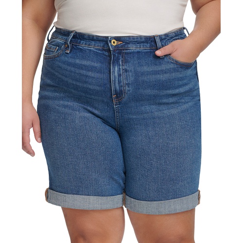 타미힐피거 TH Flex Plus Size Cuffed Denim Shorts