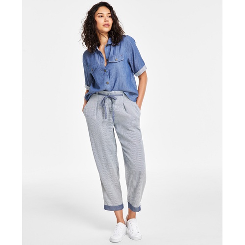 타미힐피거 Womens Cotton High-Rise Tie Pants