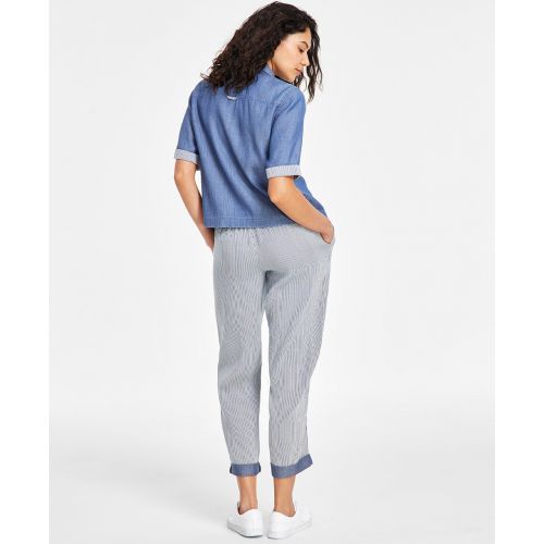 타미힐피거 Womens Cotton High-Rise Tie Pants