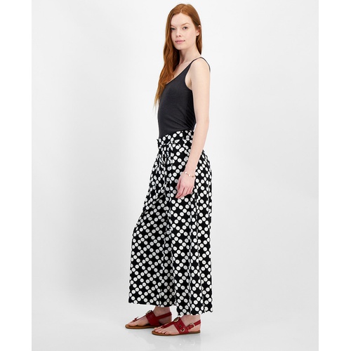 타미힐피거 Womens Printed High-Rise Wide-Leg Pants