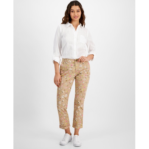 타미힐피거 Womens Floral-Print Ditsy Hampton Chino Rolled-Cuff Pants