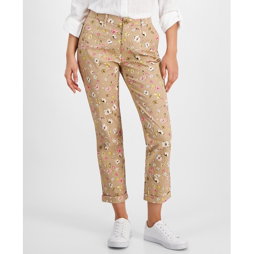 타미힐피거 Womens Floral-Print Ditsy Hampton Chino Rolled-Cuff Pants