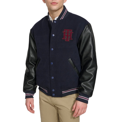 타미힐피거 Mens Wool Mix Logo Varsity Jacket