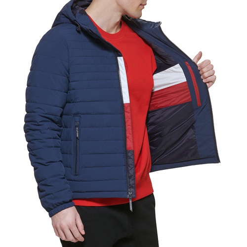 타미힐피거 Mens Stretch Quilted Hooded Jacket