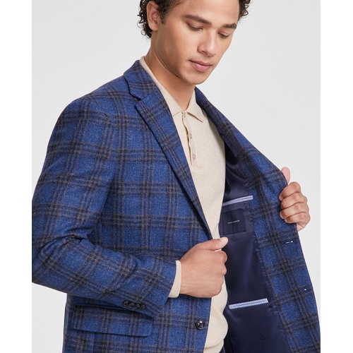 타미힐피거 Mens Modern-Fit Plaid Wool Blend Sport Coat