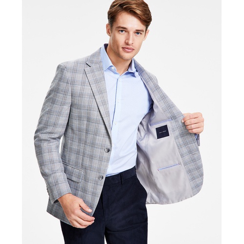 타미힐피거 Mens Modern-Fit Blue Plaid Sport Coat