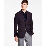 Mens Modern-Fit Burgundy Plaid Sport Coat