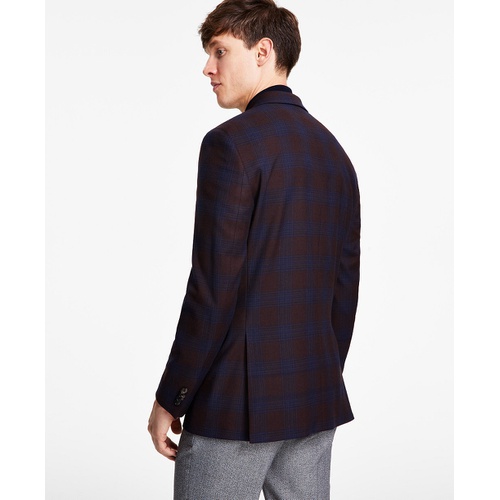 타미힐피거 Mens Modern-Fit Burgundy Plaid Sport Coat