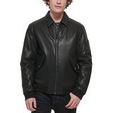 Mens Faux-Leather Bomber Jacket