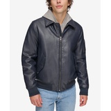 Mens Faux-Leather Bomber Jacket