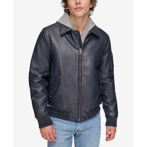 타미힐피거 Mens Faux-Leather Bomber Jacket