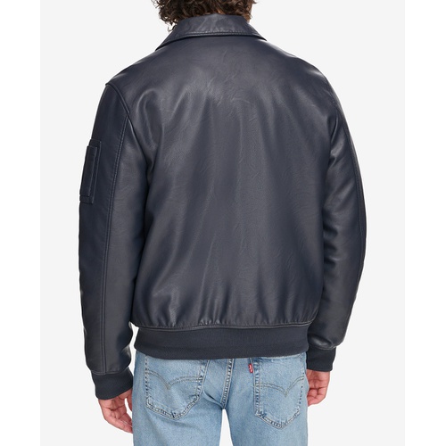 타미힐피거 Mens Faux-Leather Bomber Jacket