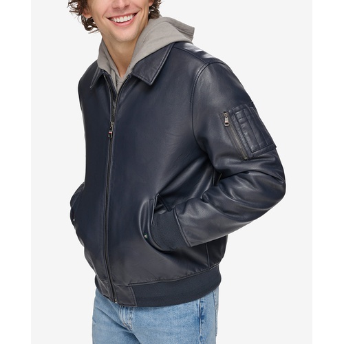 타미힐피거 Mens Faux-Leather Bomber Jacket