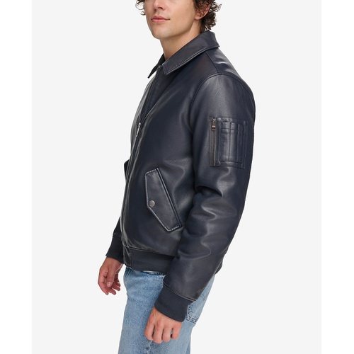 타미힐피거 Mens Faux-Leather Bomber Jacket