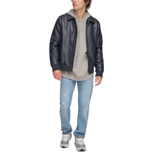 타미힐피거 Mens Faux-Leather Bomber Jacket