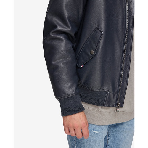 타미힐피거 Mens Faux-Leather Bomber Jacket