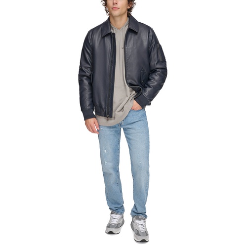 타미힐피거 Mens Faux-Leather Bomber Jacket