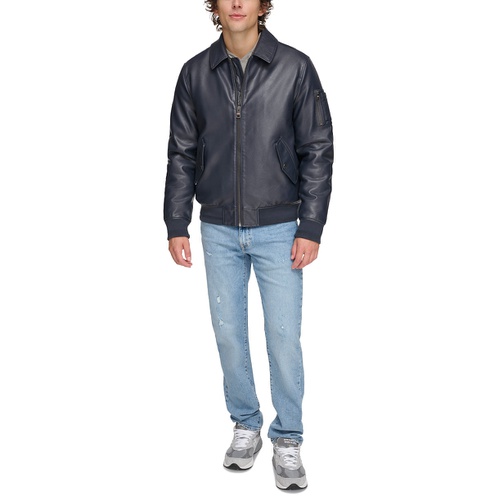 타미힐피거 Mens Faux-Leather Bomber Jacket