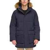 Mens Long Quilted Parka with Removable Faux-Fur Trim