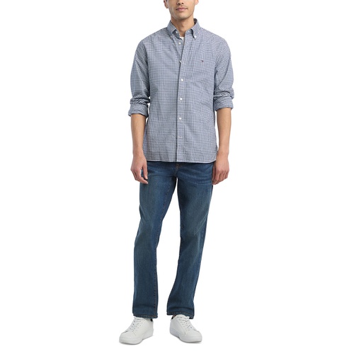 타미힐피거 Mens Gingham Long Sleeve Button-Down Oxford Shirt