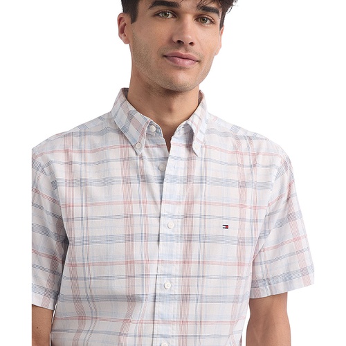 타미힐피거 Mens Plaid Short Sleeve Button-Down Shirt