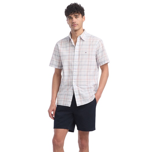 타미힐피거 Mens Plaid Short Sleeve Button-Down Shirt