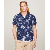 Mens Short Sleeve Tropical Print Button-Down Shirt