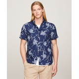 Mens Short Sleeve Tropical Print Button-Down Shirt