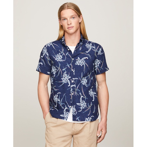 타미힐피거 Mens Short Sleeve Tropical Print Button-Down Shirt