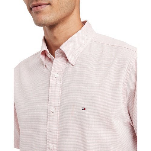 타미힐피거 Mens Textured Short Sleeve Button-Down Shirt