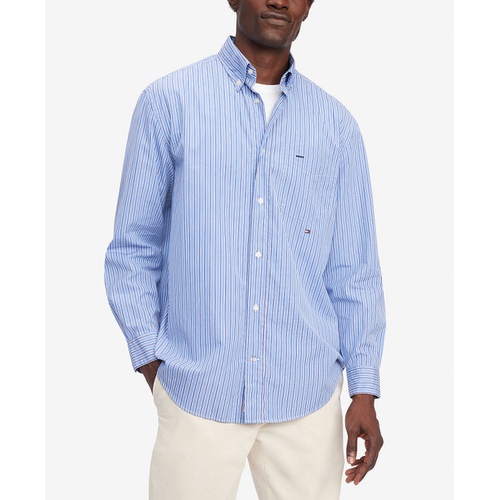 타미힐피거 Mens Classic Fit Long-Sleeve Button-Down Striped Poplin Shirt