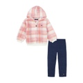 Toddler Girls Plaid Hooded Semi-Zip Pullover and Jegging Outfit 2-Piece Set