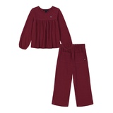 Toddler and Little Girls Waffle Knit Peasant Top Wide Leg Pants Set