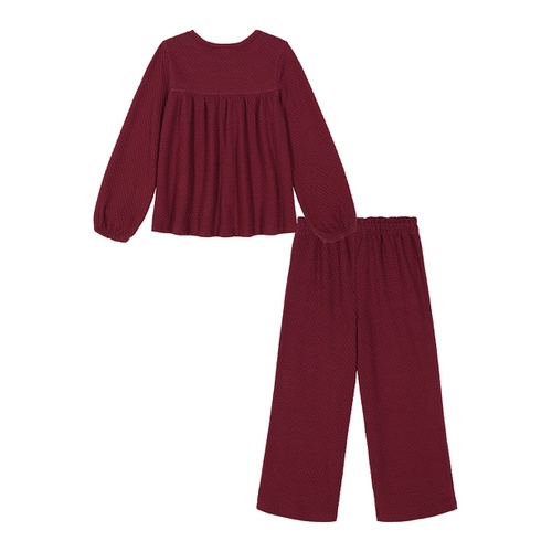 타미힐피거 Toddler and Little Girls Waffle Knit Peasant Top Wide Leg Pants Set