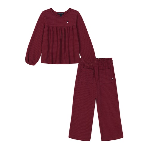 타미힐피거 Toddler and Little Girls Waffle Knit Peasant Top Wide Leg Pants Set