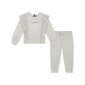 Toddler and Little Girls Hacci Ruffle Trim Crewneck Joggers Set