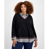 Plus Size Mini Check 2fer Sweater