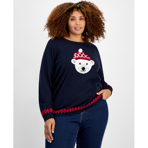 타미힐피거 Plus Size Cotton Beanie Bear Sweater