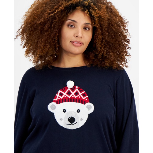 타미힐피거 Plus Size Cotton Beanie Bear Sweater