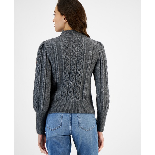 타미힐피거 Womens Cable Knit Keyhole Mock Neck Sweater