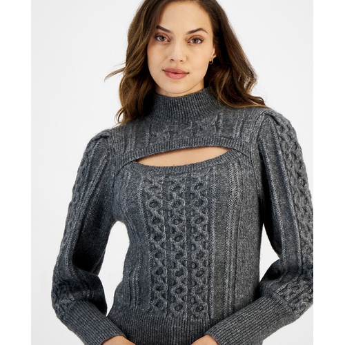 타미힐피거 Womens Cable Knit Keyhole Mock Neck Sweater