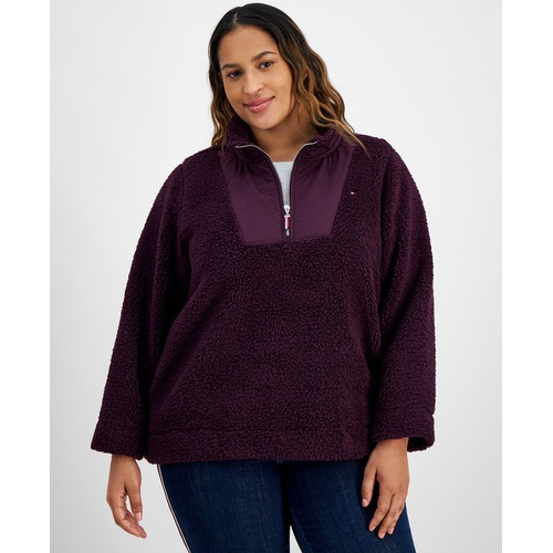 타미힐피거 Plus Size Sherpa Quarter Zip Pullover Sweatshirt