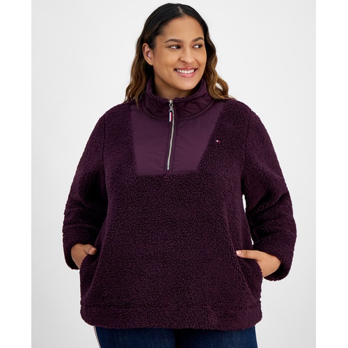 타미힐피거 Plus Size Sherpa Quarter Zip Pullover Sweatshirt