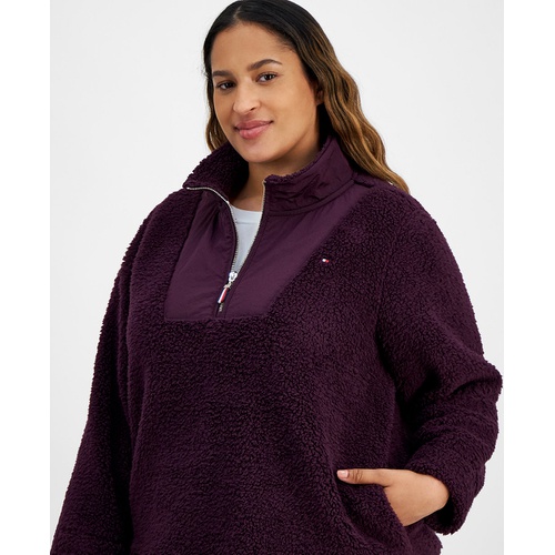 타미힐피거 Plus Size Sherpa Quarter Zip Pullover Sweatshirt