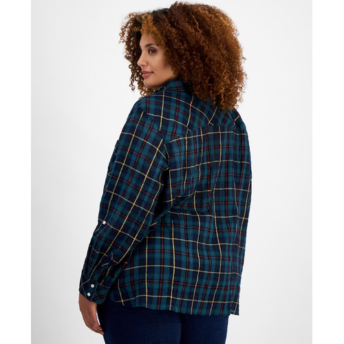 타미힐피거 Plus Size Plaid Button Front Shirt