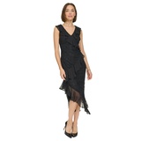 Womens Chiffon-Ruffled Lace Dress