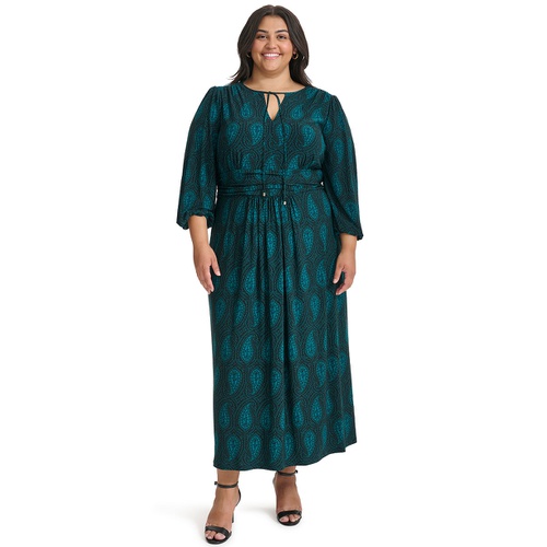 타미힐피거 Plus Size Printed Tie-Neck Maxi Dress